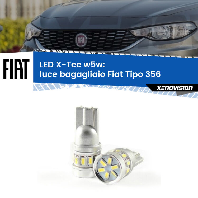 0 Luce Bagagliaio LED per Fiat Tipo 356 2015 in poi: W5W X-Tee <strong>LED luce bagagliaio per Fiat Tipo</strong> 356 2015 in poi. Lampade <strong>W5W</strong> modello X-Tee Xenovision top di gamma.