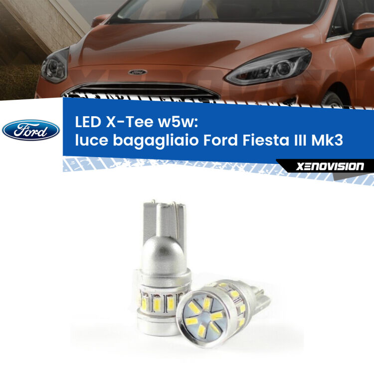 0 Luce Bagagliaio LED per Ford Fiesta Mk3 1989 - 1995: W5W X-Tee <strong>LED luce bagagliaio per Ford Fiesta</strong> Mk3 1989 - 1995. Lampade <strong>W5W</strong> modello X-Tee Xenovision top di gamma.