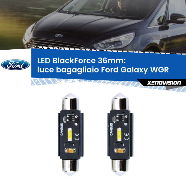 0 Luce Bagagliaio LED per Ford Galaxy WGR 1995 - 2006: C5W BlackForce 36mm (Coppia) <strong>Luce Bagagliaio LED per Ford Galaxy</strong> WGR 1995 - 2006. Coppia lampade <strong>C5W</strong> 36mm modello BlackForce canbus.