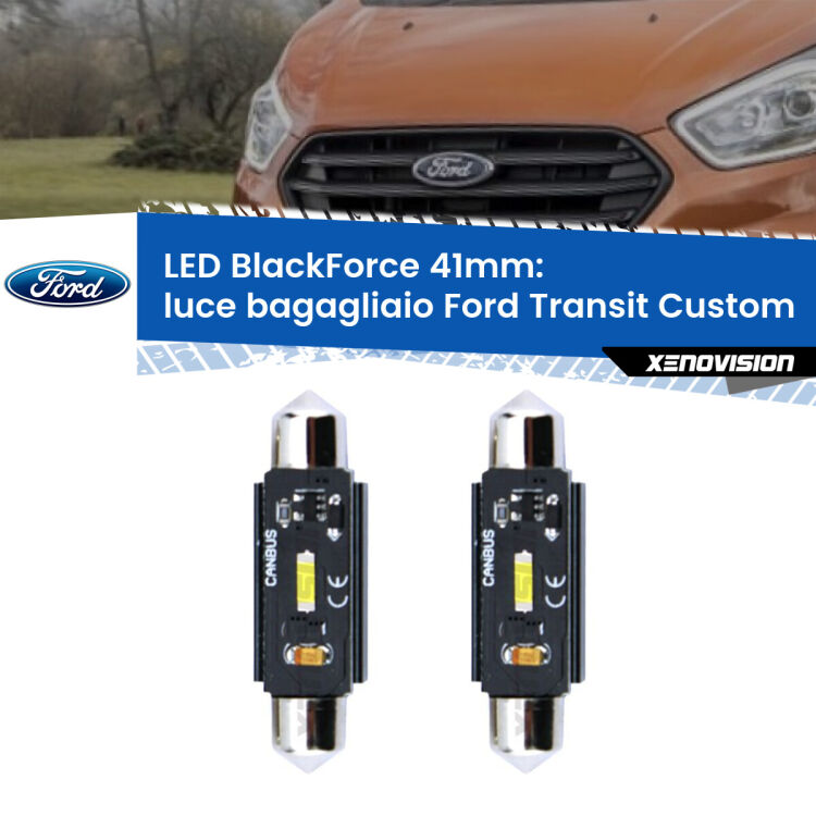 0 Luce Bagagliaio LED per Ford Transit Custom 2012 - 2022: C5W BlackForce 41mm (Coppia) <strong>Luce Bagagliaio LED per Ford Transit Custom</strong> 2012 - 2022. Coppia lampade <strong>C5W</strong> 41mm modello BlackForce canbus.