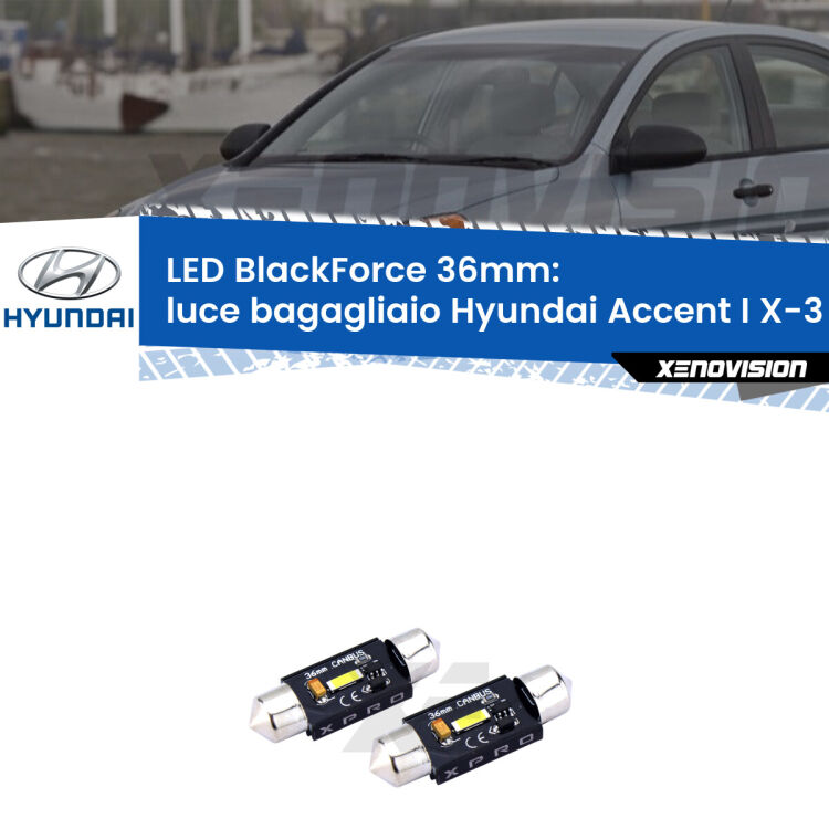 <strong>LED luce bagagliaio 36mm per Hyundai Accent I</strong> X-3 1994 - 2000. Coppia lampadine <strong>C5W</strong>modello BlackForce Xenovision.
