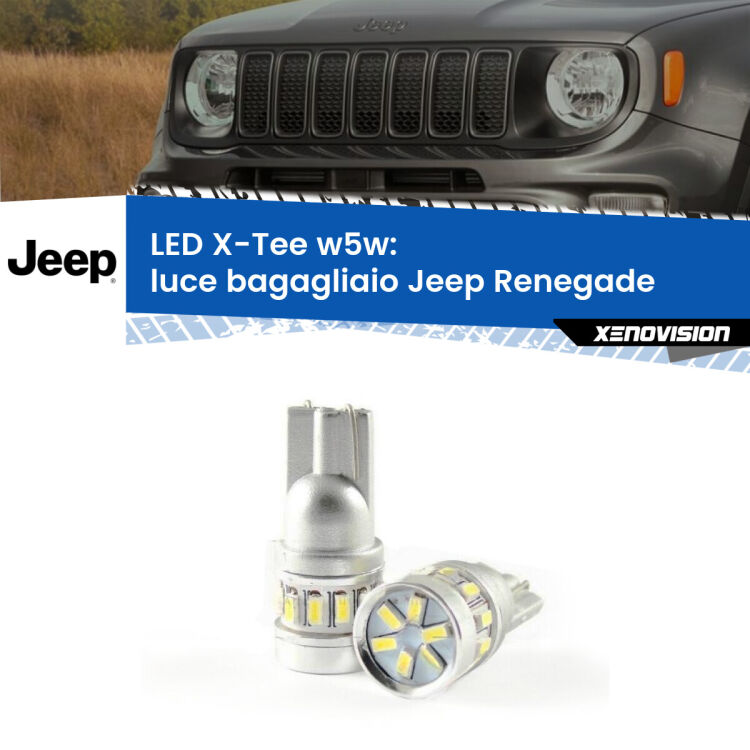 0 Luce Bagagliaio LED per Jeep Renegade 2014 in poi: W5W X-Tee <strong>LED luce bagagliaio per Jeep Renegade</strong> 2014 in poi. Lampade <strong>W5W</strong> modello X-Tee Xenovision top di gamma.