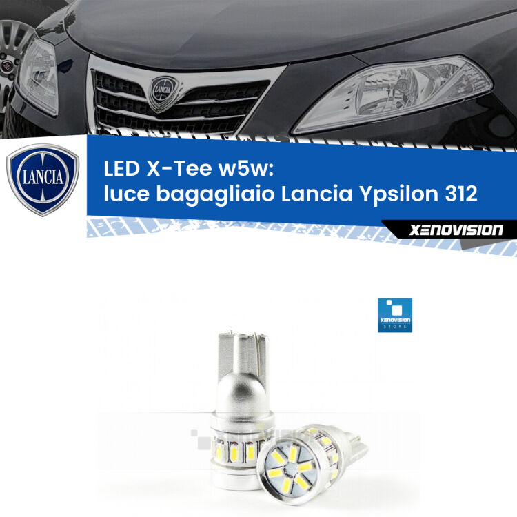 <strong>LED luce bagagliaio per Lancia Ypsilon</strong> 312 2011 in poi. Lampade <strong>W5W</strong> modello X-Tee Xenovision top di gamma.
