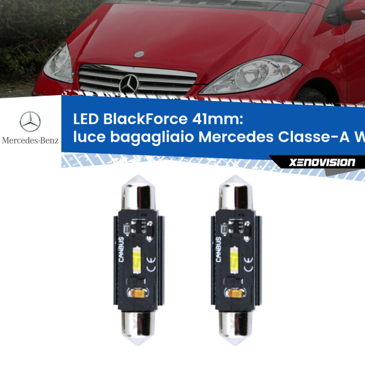 0 Luce Bagagliaio LED per Mercedes Classe-A W169 2004 - 2012: C5W BlackForce 41mm (Coppia) <strong>Luce Bagagliaio LED per Mercedes Classe-A</strong> W169 2004 - 2012. Coppia lampade <strong>C5W</strong> 41mm modello BlackForce canbus.