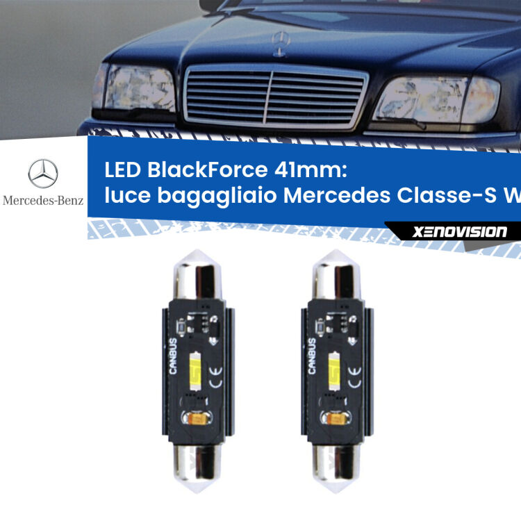 0 Luce Bagagliaio LED per Mercedes Classe-S W140 1995 - 1998: C5W BlackForce 41mm (Coppia) <strong>Luce Bagagliaio LED per Mercedes Classe-S</strong> W140 1995 - 1998. Coppia lampade <strong>C5W</strong> 41mm modello BlackForce canbus.