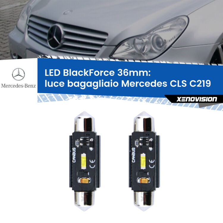 0 Luce Bagagliaio LED per Mercedes CLS C219 2004 - 2010: C5W BlackForce 36mm (Coppia) <strong>Luce Bagagliaio LED per Mercedes CLS</strong> C219 2004 - 2010. Coppia lampade <strong>C5W</strong> 36mm modello BlackForce canbus.