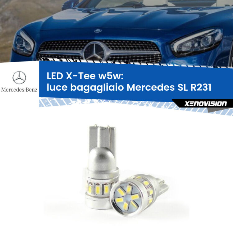 0 Luce Bagagliaio LED per Mercedes SL R231 2012 in poi: W5W X-Tee <strong>LED luce bagagliaio per Mercedes SL</strong> R231 2012 in poi. Lampade <strong>W5W</strong> modello X-Tee Xenovision top di gamma.