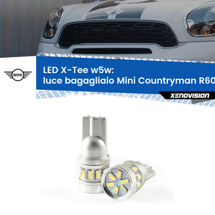 0 Luce Bagagliaio LED per Mini Countryman R60 2010 - 2016: W5W X-Tee <strong>LED luce bagagliaio per Mini Countryman</strong> R60 2010 - 2016. Lampade <strong>W5W</strong> modello X-Tee Xenovision top di gamma.