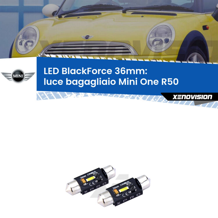 <strong>LED luce bagagliaio 36mm per Mini One</strong> R50 2001 - 2006. Coppia lampadine <strong>C5W</strong>modello BlackForce Xenovision.