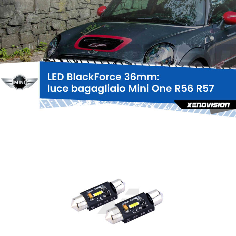 <strong>LED luce bagagliaio 36mm per Mini One</strong> R56 R57 2006 - 2013. Coppia lampadine <strong>C5W</strong>modello BlackForce Xenovision.