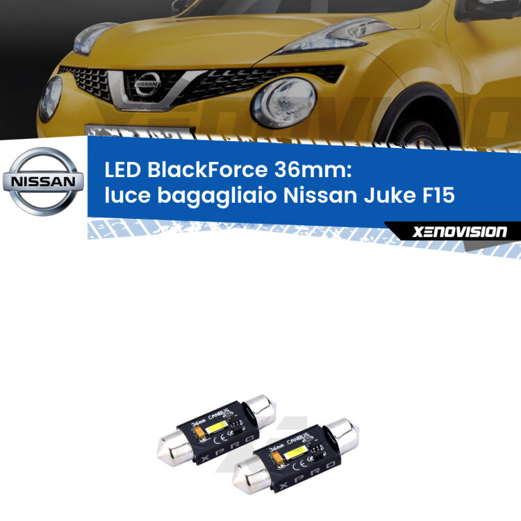 <strong>LED luce bagagliaio 36mm per Nissan Juke</strong> F15 2010 - 2018. Coppia lampadine <strong>C5W</strong>modello BlackForce Xenovision.