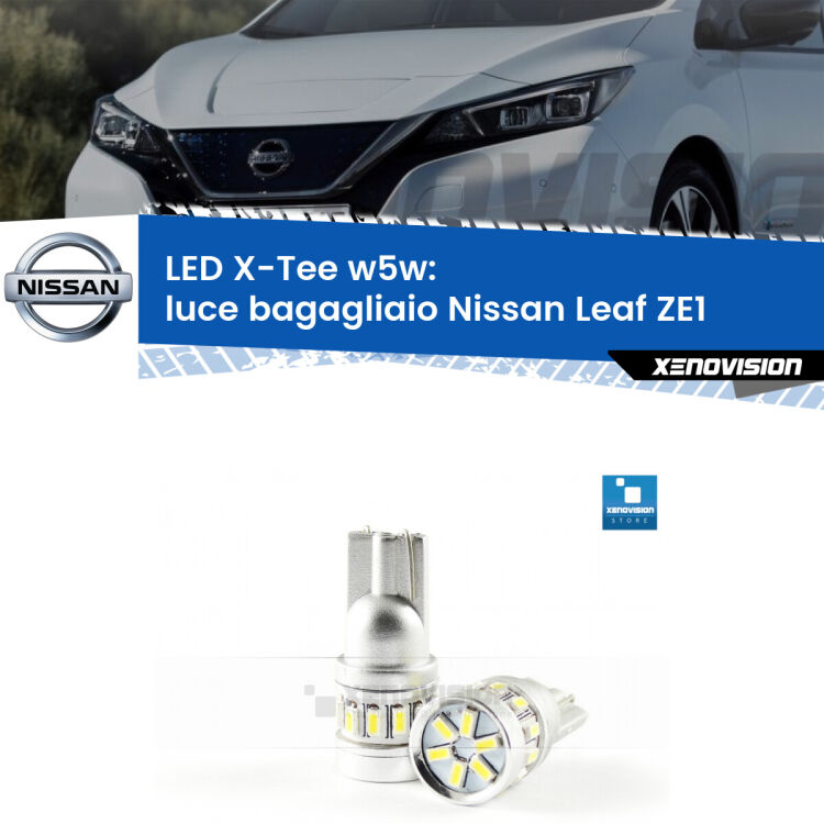 <strong>LED luce bagagliaio per Nissan Leaf</strong> ZE1 2017 in poi. Lampade <strong>W5W</strong> modello X-Tee Xenovision top di gamma.