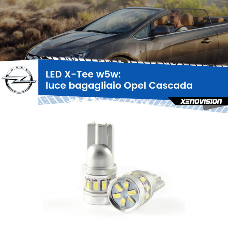 0 Luce Bagagliaio LED per Opel Cascada  2013 - 2019: W5W X-Tee <strong>LED luce bagagliaio per Opel Cascada</strong>  2013 - 2019. Lampade <strong>W5W</strong> modello X-Tee Xenovision top di gamma.