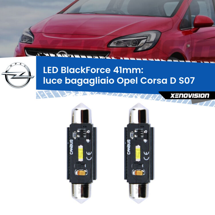 0 Luce Bagagliaio LED per Opel Corsa D S07 2006 - 2014: C5W BlackForce 41mm (Coppia) <strong>Luce Bagagliaio LED per Opel Corsa D</strong> S07 2006 - 2014. Coppia lampade <strong>C5W</strong> 41mm modello BlackForce canbus.