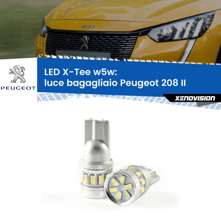 0 Luce Bagagliaio LED per Peugeot 208 II 2019 in poi: W5W X-Tee <strong>LED luce bagagliaio per Peugeot 208</strong> II 2019 in poi. Lampade <strong>W5W</strong> modello X-Tee Xenovision top di gamma.