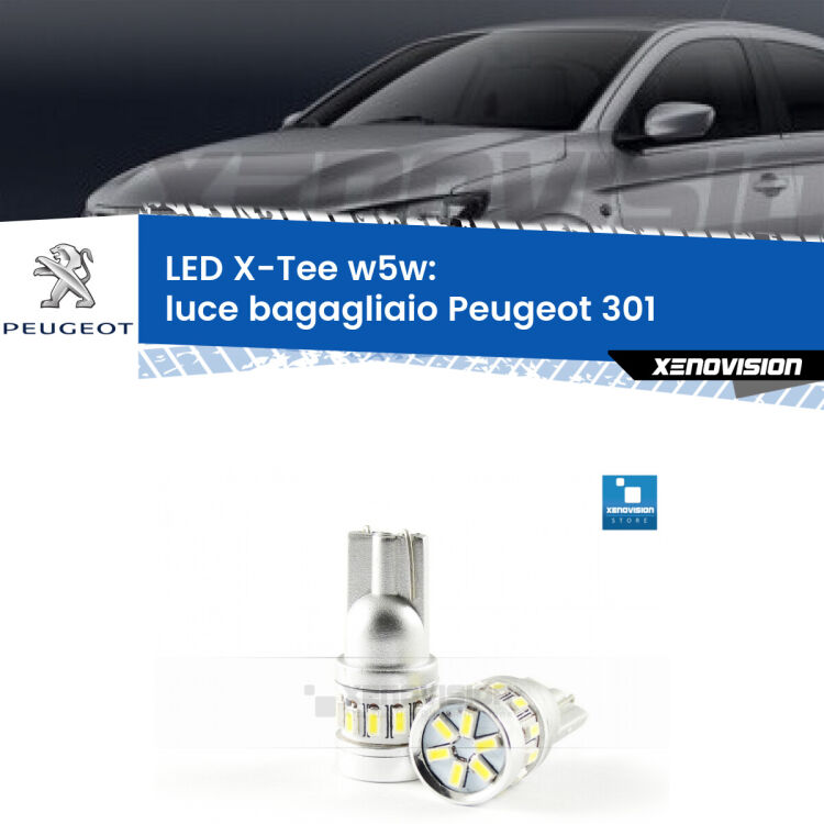 <strong>LED luce bagagliaio per Peugeot 301</strong>  2012 - 2017. Lampade <strong>W5W</strong> modello X-Tee Xenovision top di gamma.