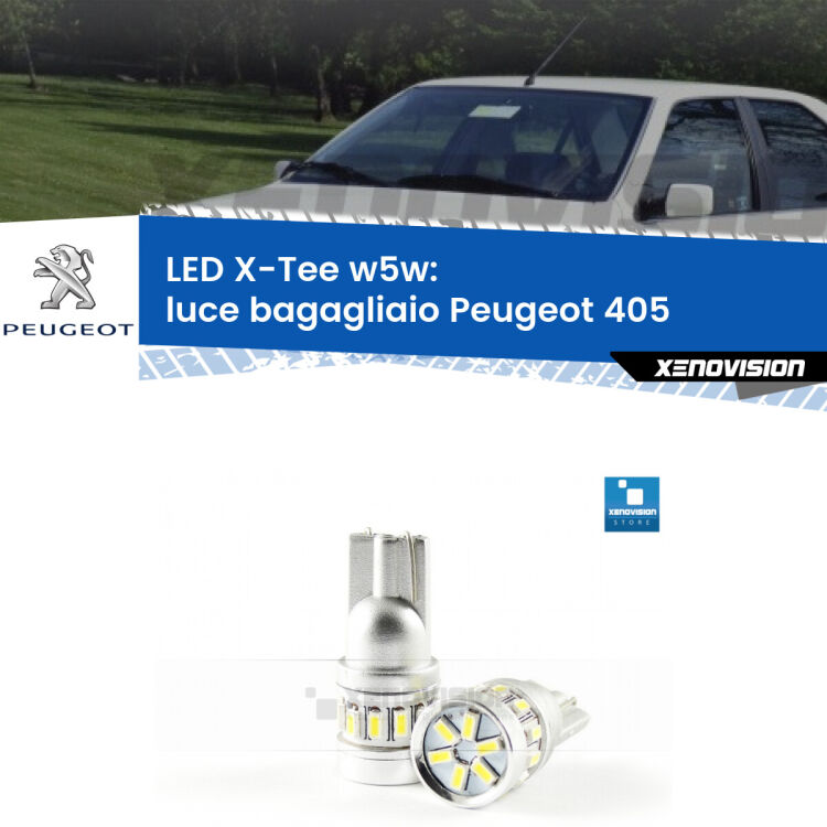 <strong>LED luce bagagliaio per Peugeot 405</strong>  1987 - 1997. Lampade <strong>W5W</strong> modello X-Tee Xenovision top di gamma.