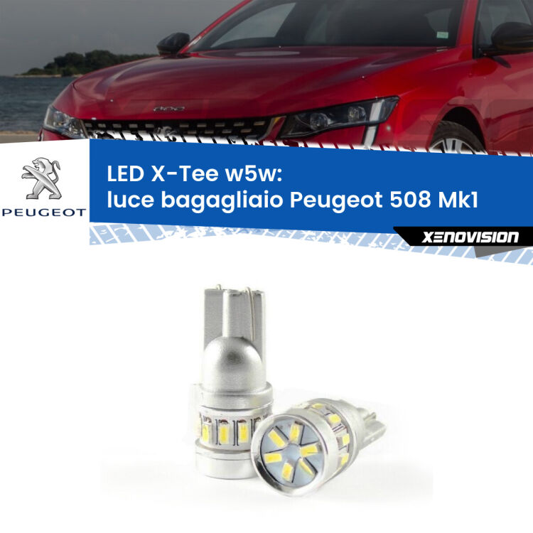 0 Luce Bagagliaio LED per Peugeot 508 Mk1 2010 - 2017: W5W X-Tee <strong>LED luce bagagliaio per Peugeot 508</strong> Mk1 2010 - 2017. Lampade <strong>W5W</strong> modello X-Tee Xenovision top di gamma.