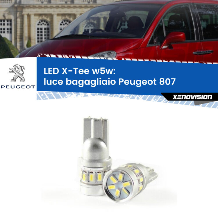 0 Luce Bagagliaio LED per Peugeot 807 2002 - 2010: W5W X-Tee <strong>LED luce bagagliaio per Peugeot 807</strong> 2002 - 2010. Lampade <strong>W5W</strong> modello X-Tee Xenovision top di gamma.