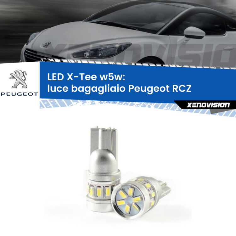 0 Luce Bagagliaio LED per Peugeot RCZ 2010 - 2015: W5W X-Tee <strong>LED luce bagagliaio per Peugeot RCZ</strong> 2010 - 2015. Lampade <strong>W5W</strong> modello X-Tee Xenovision top di gamma.