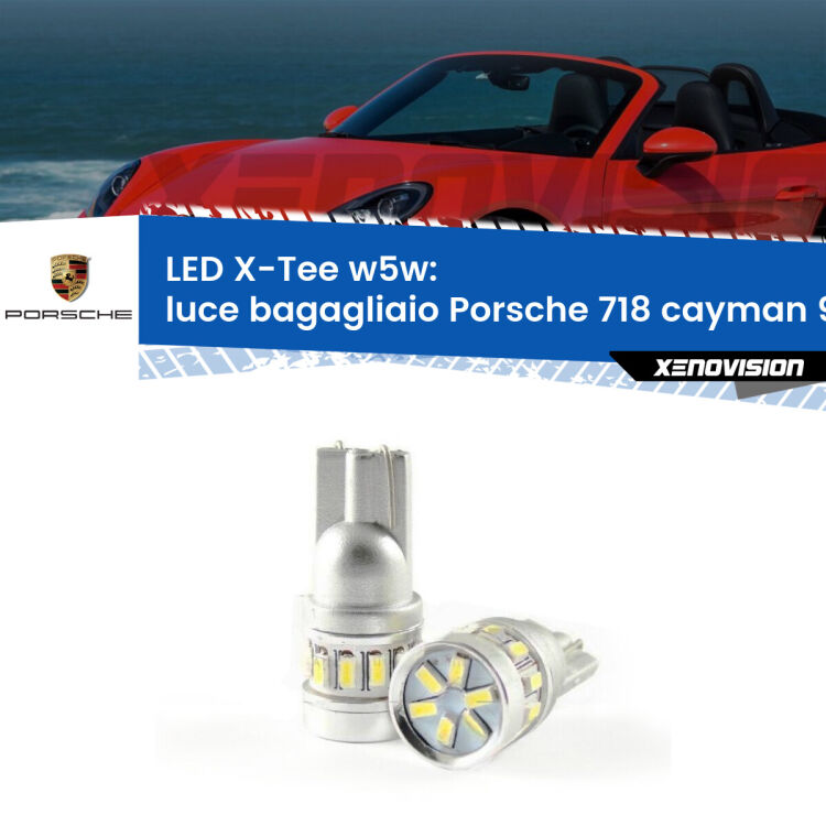 0 Luce Bagagliaio LED per Porsche 718 cayman 982 2016 in poi: W5W X-Tee <strong>LED luce bagagliaio per Porsche 718 cayman</strong> 982 2016 in poi. Lampade <strong>W5W</strong> modello X-Tee Xenovision top di gamma.