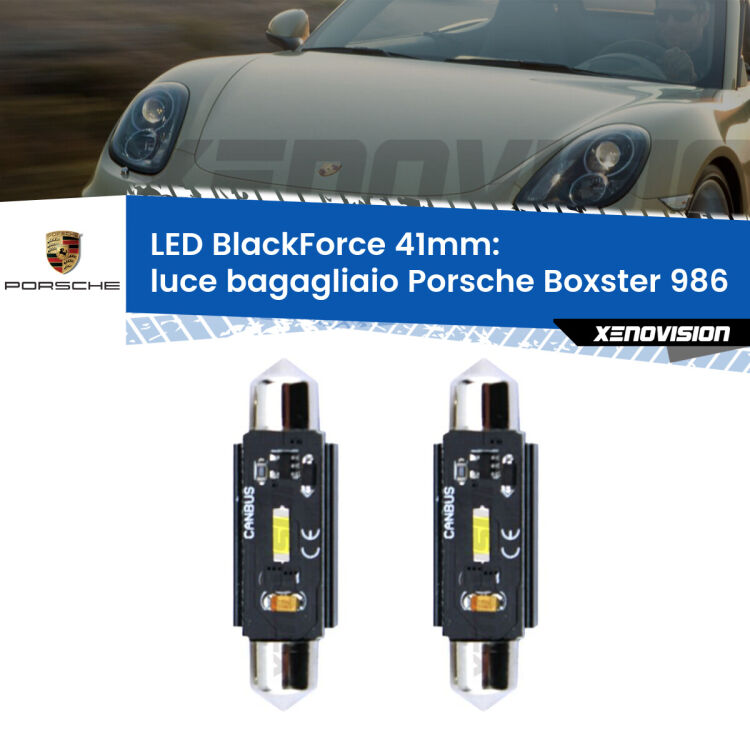 0 Luce Bagagliaio LED per Porsche Boxster 986 1996 - 2004: C5W BlackForce 41mm (Coppia) <strong>Luce Bagagliaio LED per Porsche Boxster</strong> 986 1996 - 2004. Coppia lampade <strong>C5W</strong> 41mm modello BlackForce canbus.
