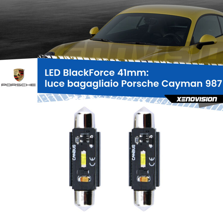 0 Luce Bagagliaio LED per Porsche Cayman 987 2005 - 2013: C5W BlackForce 41mm (Coppia) <strong>Luce Bagagliaio LED per Porsche Cayman</strong> 987 2005 - 2013. Coppia lampade <strong>C5W</strong> 41mm modello BlackForce canbus.