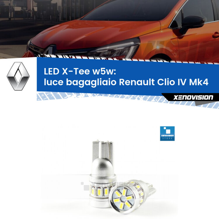 <strong>LED luce bagagliaio per Renault Clio IV</strong> Mk4 2012 - 2018. Lampade <strong>W5W</strong> modello X-Tee Xenovision top di gamma.
