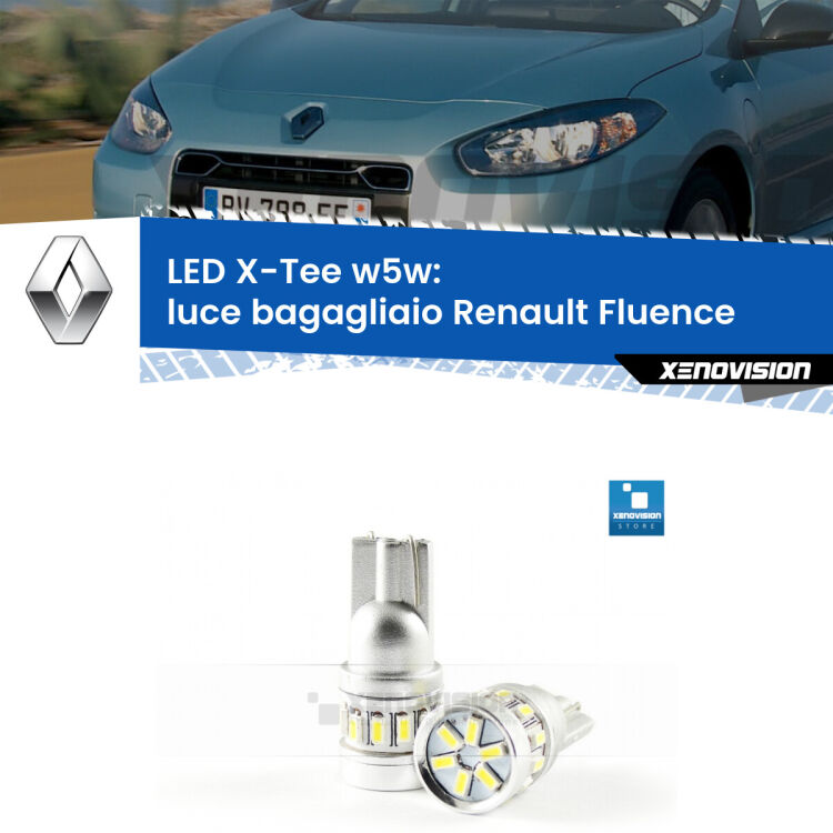 <strong>LED luce bagagliaio per Renault Fluence</strong>  2010 - 2015. Lampade <strong>W5W</strong> modello X-Tee Xenovision top di gamma.