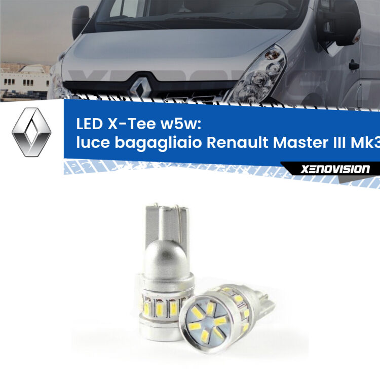 0 Luce Bagagliaio LED per Renault Master III Mk3 2010 in poi: W5W X-Tee <strong>LED luce bagagliaio per Renault Master III</strong> Mk3 2010 in poi. Lampade <strong>W5W</strong> modello X-Tee Xenovision top di gamma.