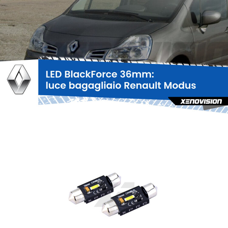 <strong>LED luce bagagliaio 36mm per Renault Modus</strong>  2004 - 2012. Coppia lampadine <strong>C5W</strong>modello BlackForce Xenovision.