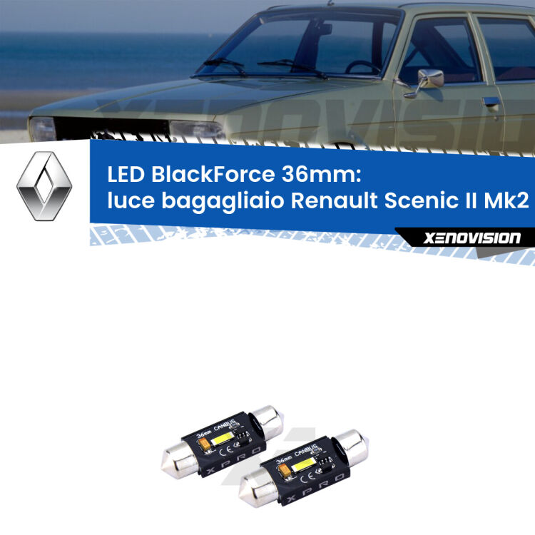 <strong>LED luce bagagliaio 36mm per Renault Scenic II</strong> Mk2 2003 - 2008. Coppia lampadine <strong>C5W</strong>modello BlackForce Xenovision.