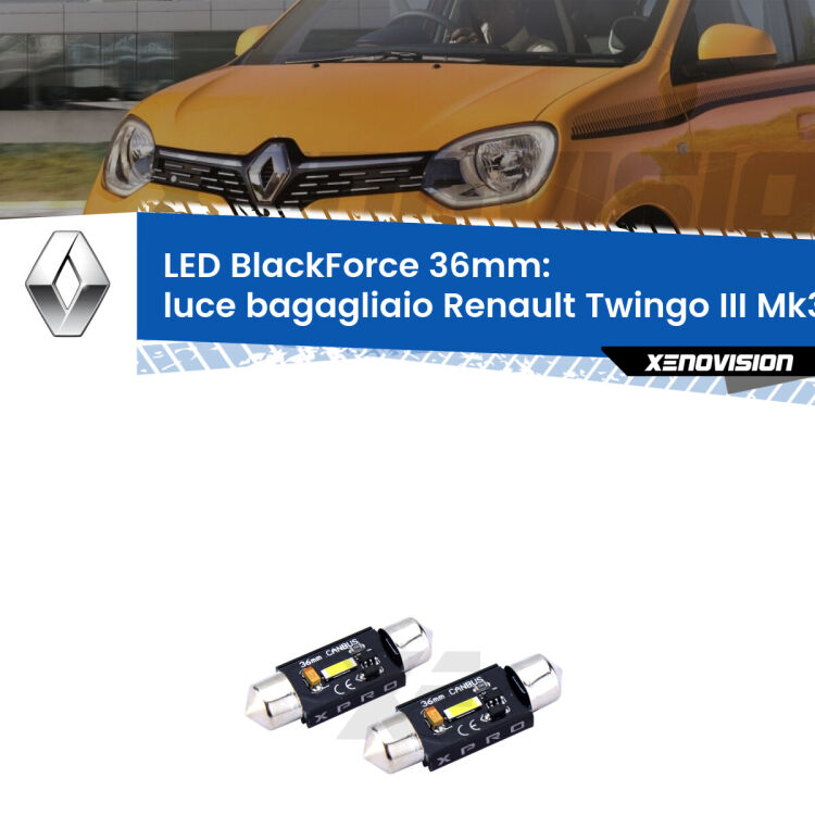 <strong>LED luce bagagliaio 36mm per Renault Twingo III</strong> Mk3 2014 - 2021. Coppia lampadine <strong>C5W</strong>modello BlackForce Xenovision.