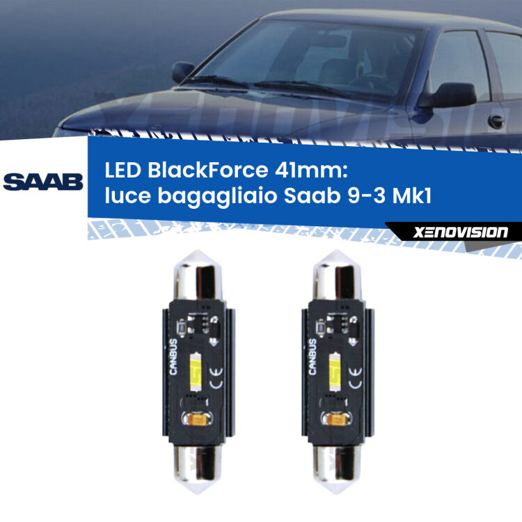 0 Luce Bagagliaio LED per Saab 9-3 Mk1 1998 - 2002: C5W BlackForce 41mm (Coppia) <strong>Luce Bagagliaio LED per Saab 9-3</strong> Mk1 1998 - 2002. Coppia lampade <strong>C5W</strong> 41mm modello BlackForce canbus.