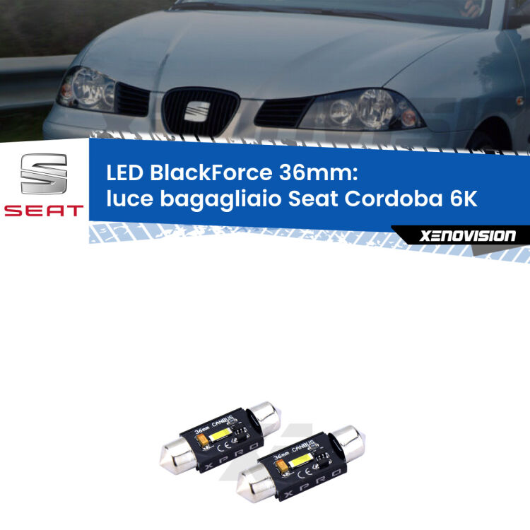 <strong>LED luce bagagliaio 36mm per Seat Cordoba</strong> 6K 1993 - 2002. Coppia lampadine <strong>C5W</strong>modello BlackForce Xenovision.