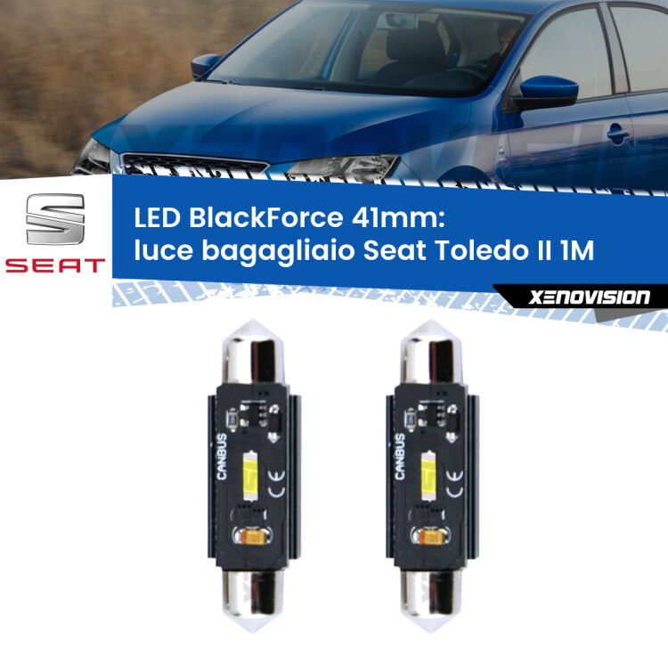 0 Luce Bagagliaio LED per Seat Toledo II 1M 1998 - 2006: C5W BlackForce 41mm (Coppia) <strong>Luce Bagagliaio LED per Seat Toledo II</strong> 1M 1998 - 2006. Coppia lampade <strong>C5W</strong> 41mm modello BlackForce canbus.