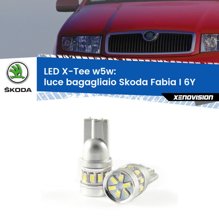 0 Luce Bagagliaio LED per Skoda Fabia I 6Y 2006 - 2006: W5W X-Tee <strong>LED luce bagagliaio per Skoda Fabia I</strong> 6Y 2006 - 2006. Lampade <strong>W5W</strong> modello X-Tee Xenovision top di gamma.