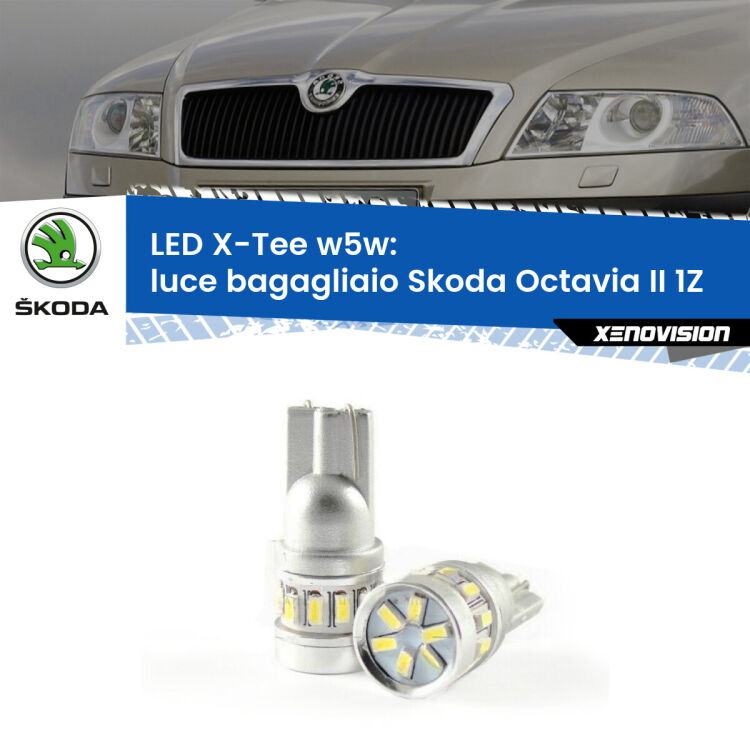 0 Luce Bagagliaio LED per Skoda Octavia II 1Z 2004 - 2013: W5W X-Tee <strong>LED luce bagagliaio per Skoda Octavia II</strong> 1Z 2004 - 2013. Lampade <strong>W5W</strong> modello X-Tee Xenovision top di gamma.