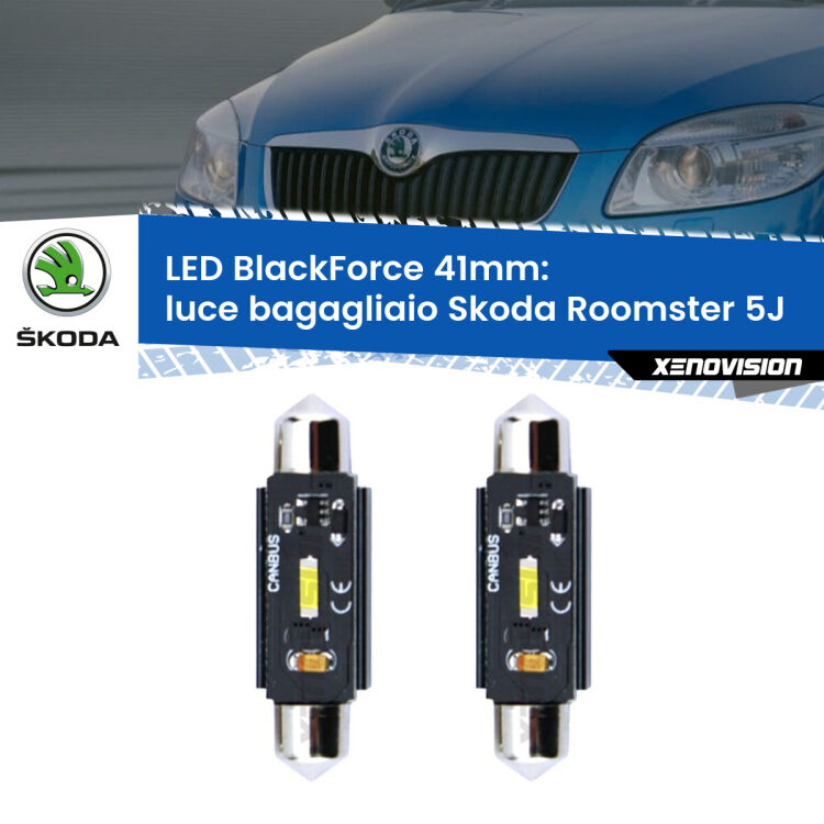 0 Luce Bagagliaio LED per Skoda Roomster 5J 2006 - 2015: C5W BlackForce 41mm (Coppia) <strong>Luce Bagagliaio LED per Skoda Roomster</strong> 5J 2006 - 2015. Coppia lampade <strong>C5W</strong> 41mm modello BlackForce canbus.