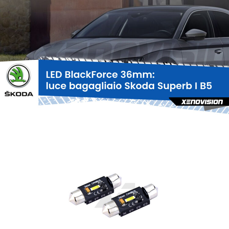 <strong>LED luce bagagliaio 36mm per Skoda Superb I</strong> B5 2001 - 2008. Coppia lampadine <strong>C5W</strong>modello BlackForce Xenovision.