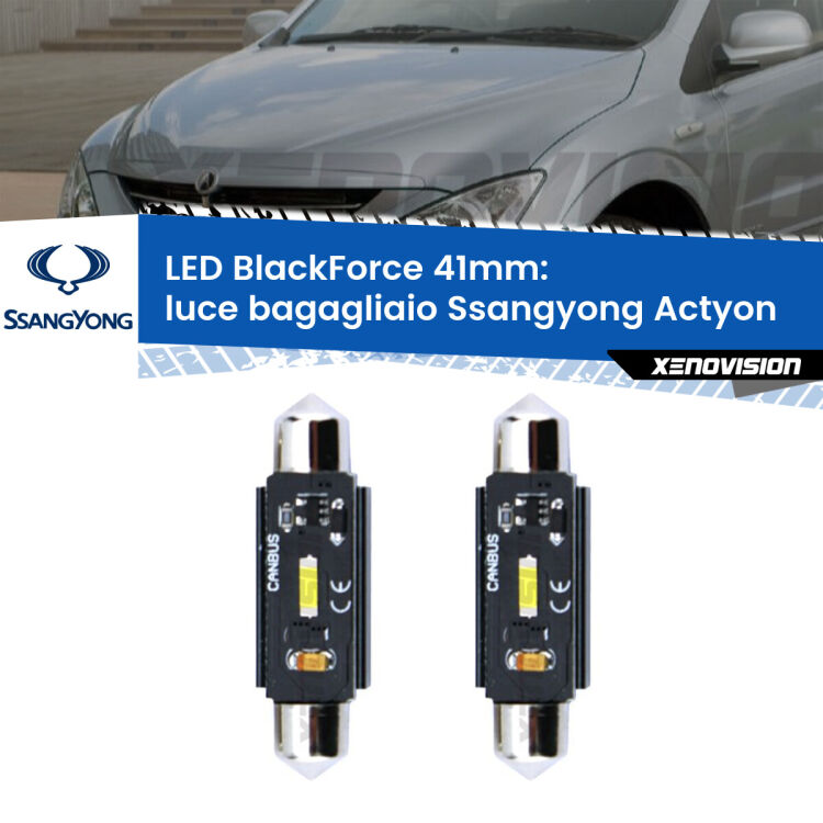 0 Luce Bagagliaio LED per Ssangyong Actyon 2006 - 2017: C5W BlackForce 41mm (Coppia) <strong>Luce Bagagliaio LED per Ssangyong Actyon</strong> 2006 - 2017. Coppia lampade <strong>C5W</strong> 41mm modello BlackForce canbus.