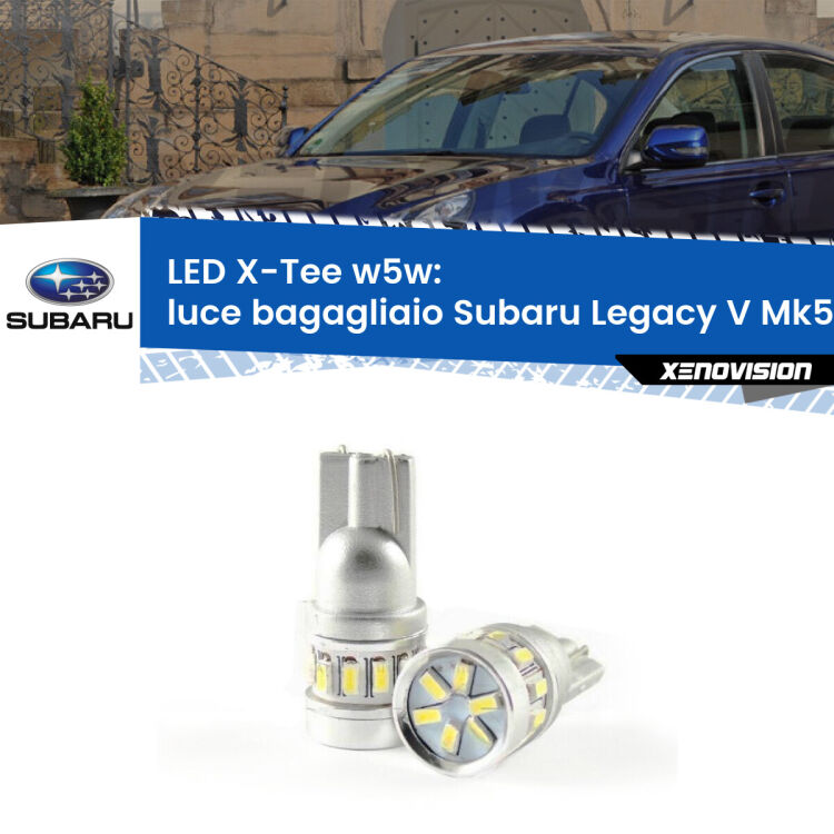 0 Luce Bagagliaio LED per Subaru Legacy V Mk5 2009 - 2013: W5W X-Tee <strong>LED luce bagagliaio per Subaru Legacy V</strong> Mk5 2009 - 2013. Lampade <strong>W5W</strong> modello X-Tee Xenovision top di gamma.