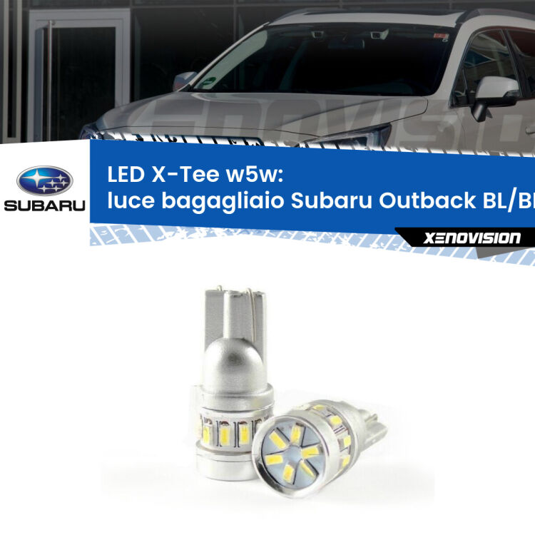 0 Luce Bagagliaio LED per Subaru Outback BL/BP 2003 - 2009: W5W X-Tee <strong>LED luce bagagliaio per Subaru Outback</strong> BL/BP 2003 - 2009. Lampade <strong>W5W</strong> modello X-Tee Xenovision top di gamma.