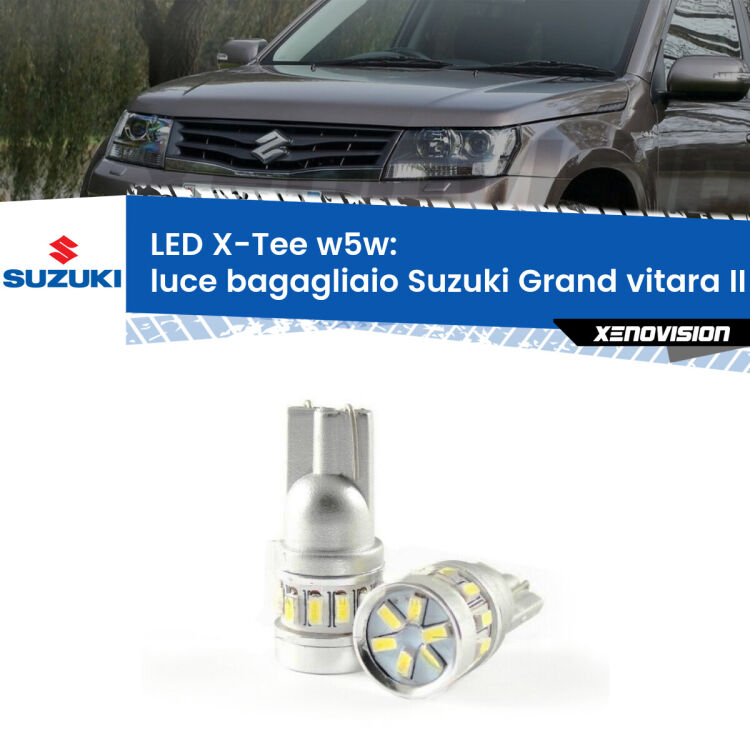 Luce Bagagliaio LED per Suzuki Grand vitara II JT, TE, TD 2005 - 2015: W5W X-Tee <strong>LED luce bagagliaio per Suzuki Grand vitara II</strong> JT, TE, TD 2005 - 2015. Lampade <strong>W5W</strong> modello X-Tee Xenovision top di gamma.