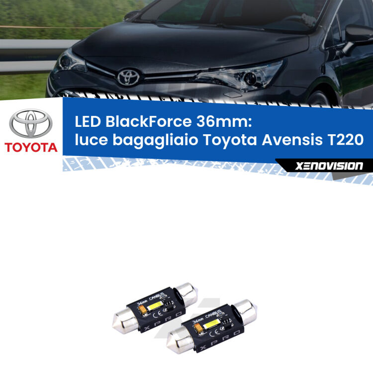 <strong>LED luce bagagliaio 36mm per Toyota Avensis</strong> T220 1997 - 2003. Coppia lampadine <strong>C5W</strong>modello BlackForce Xenovision.