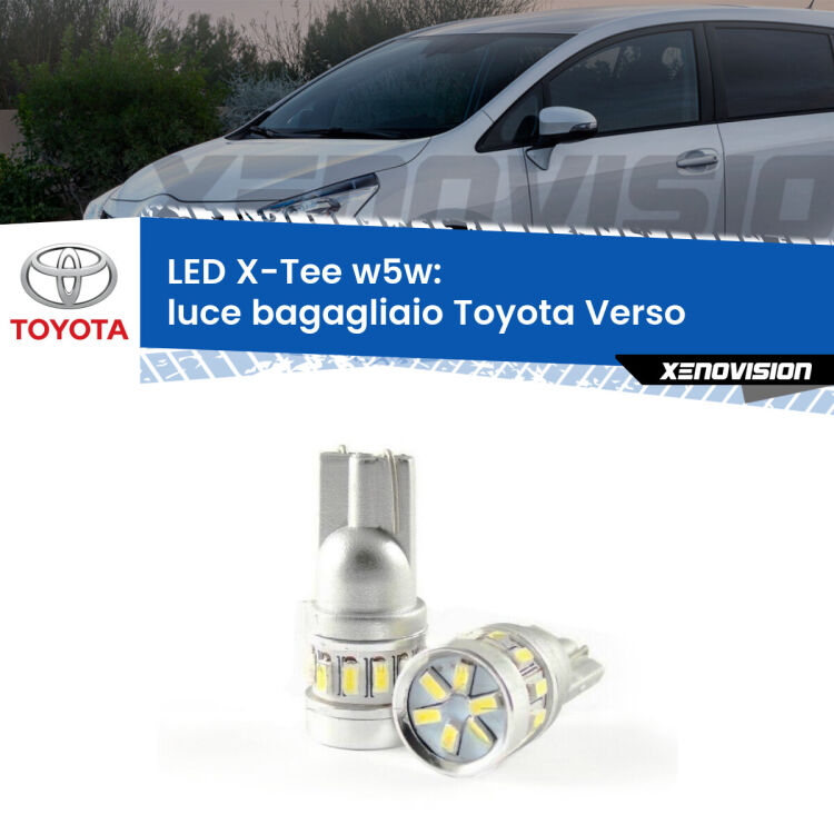 0 Luce Bagagliaio LED per Toyota Verso 2009 - 2018: W5W X-Tee <strong>LED luce bagagliaio per Toyota Verso</strong> 2009 - 2018. Lampade <strong>W5W</strong> modello X-Tee Xenovision top di gamma.
