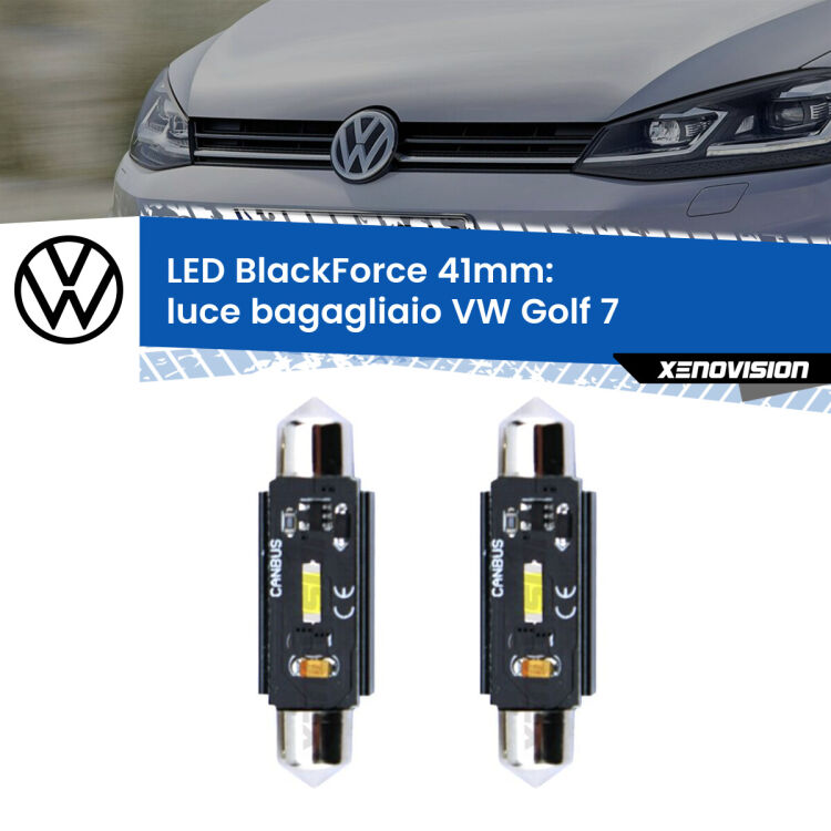 0 Luce Bagagliaio LED per VW Golf 7 2012 - 2019: C5W BlackForce 41mm (Coppia) <strong>Luce Bagagliaio LED per VW Golf 7</strong> 2012 - 2019. Coppia lampade <strong>C5W</strong> 41mm modello BlackForce canbus.
