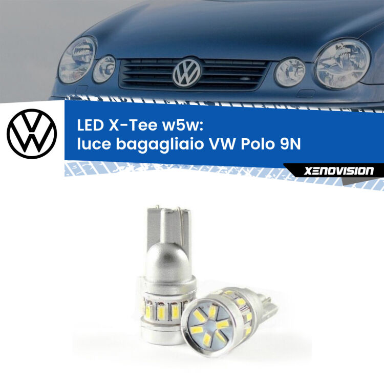 0 Luce Bagagliaio LED per VW Polo 9N 2002 - 2008: W5W X-Tee <strong>LED luce bagagliaio per VW Polo</strong> 9N 2002 - 2008. Lampade <strong>W5W</strong> modello X-Tee Xenovision top di gamma.