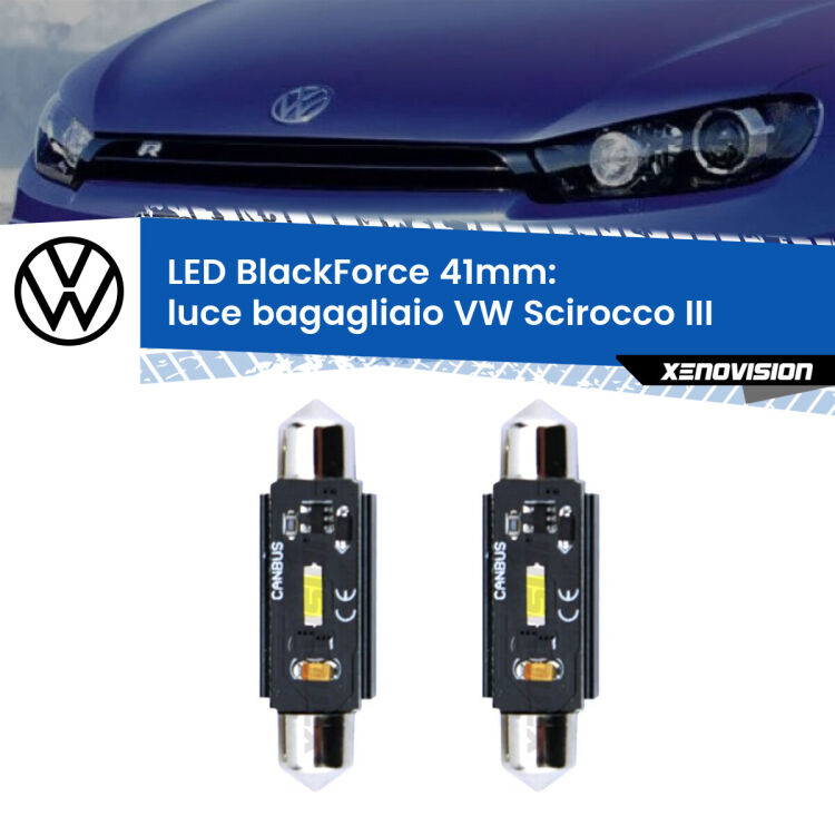 0 Luce Bagagliaio LED per VW Scirocco III 2008 - 2017: C5W BlackForce 41mm (Coppia) <strong>Luce Bagagliaio LED per VW Scirocco</strong> III 2008 - 2017. Coppia lampade <strong>C5W</strong> 41mm modello BlackForce canbus.
