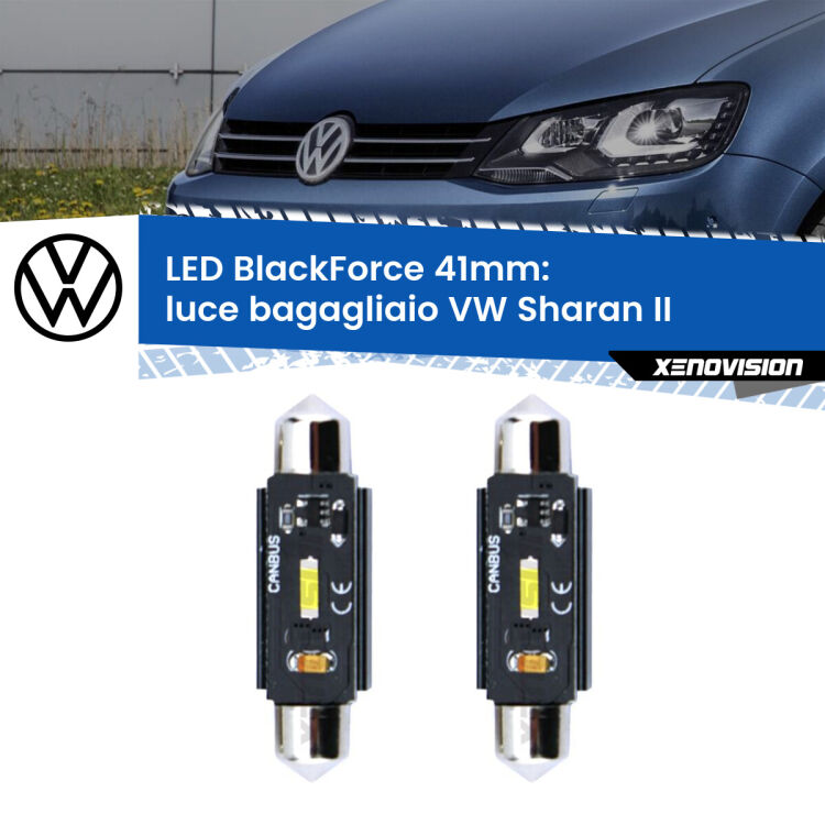 0 Luce Bagagliaio LED per VW Sharan II sul portellone: C5W BlackForce 41mm (Coppia) <strong>Luce Bagagliaio LED per VW Sharan</strong> II sul portellone. Coppia lampade <strong>C5W</strong> 41mm modello BlackForce canbus.